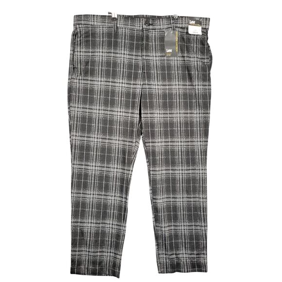 NWT LEE Black Gray Plaid Straight Mid Rise Stretch Pants Career Office SIZE 22 - Picture 1 of 13